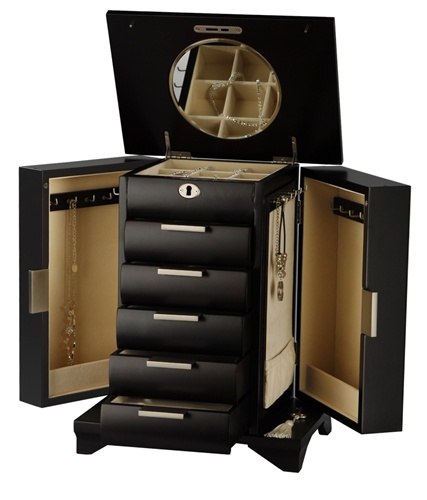Tall Espresso Wood Jewelry Box Armoire Necklace Storage